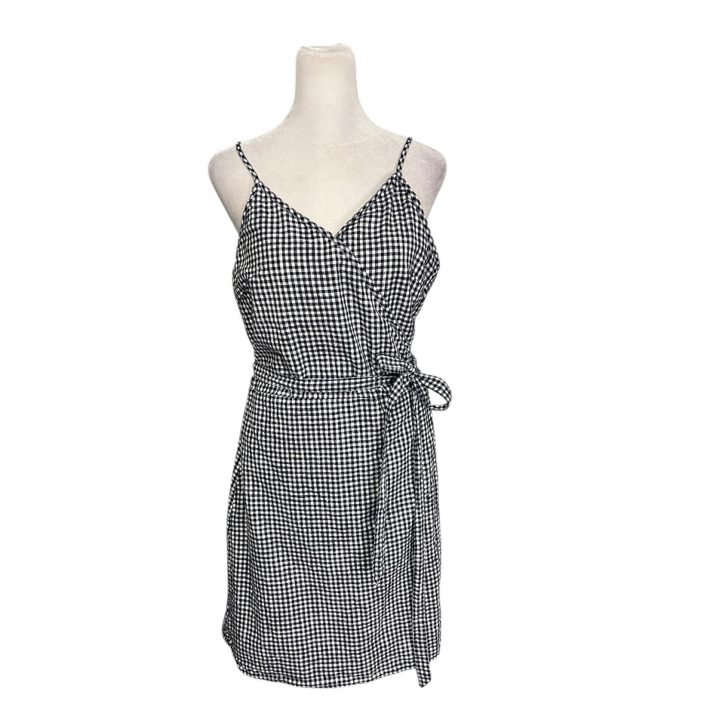 Aerie Navy Blue Gingham Wrap Strappy Summer Dress Size XL - Picture 3 of 8